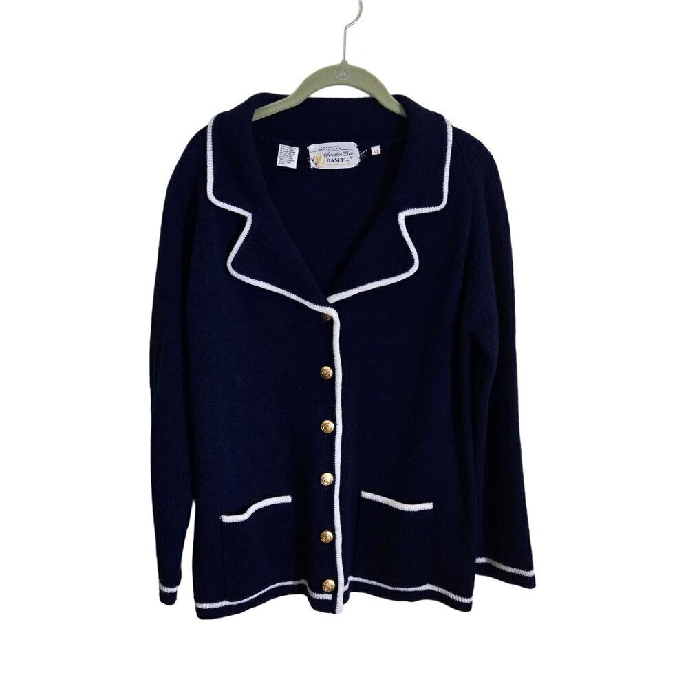 Banff Vintage Sweater Bee Classic Navy Sweater Blazer Gold Buttons Size 42